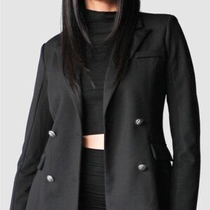 Sophisticated Women's Black Double-Breasted Blazer.